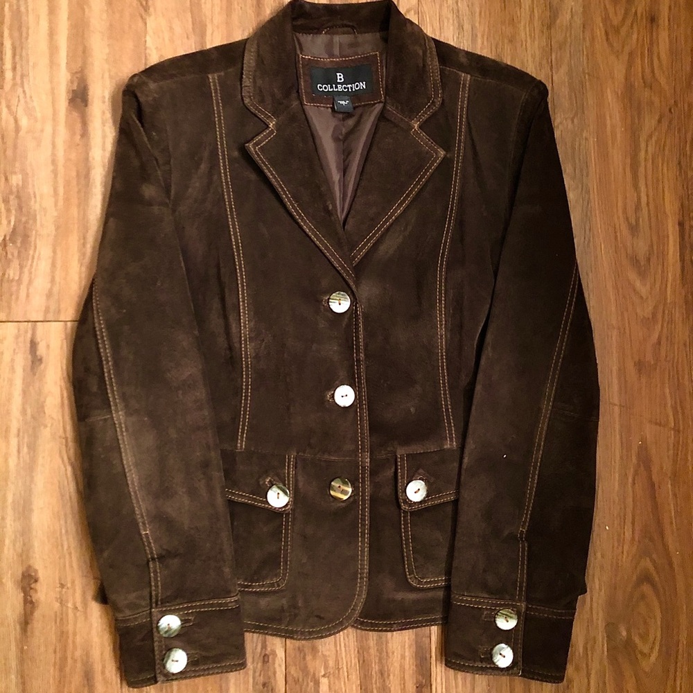 Women’s Brown 100% Leather Sueded Blazer